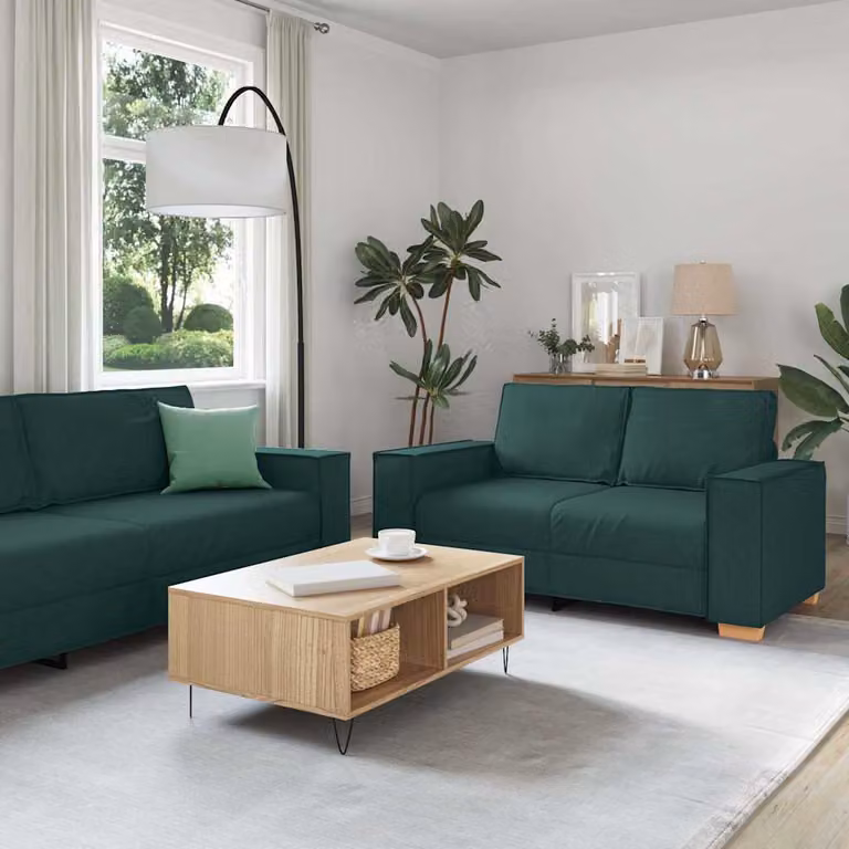 Set di 2 divani moderni vidaXL in tessuto verde con cuscini per soggiorno