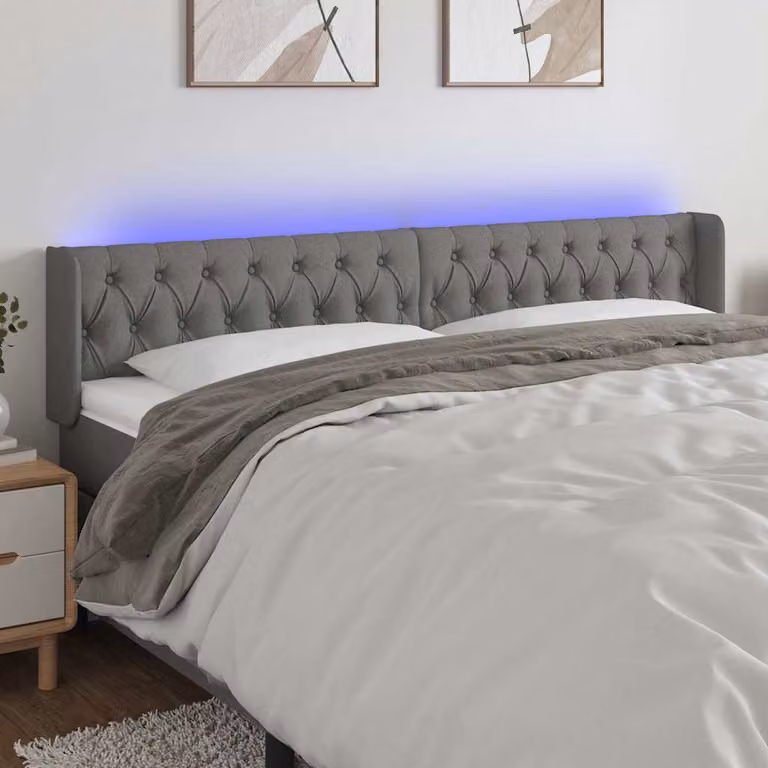 Testiera con LED e porta USB vidaXL in tessuto grigio scuro, L: 183 cm, P: 16 cm, H: 78-88 cm