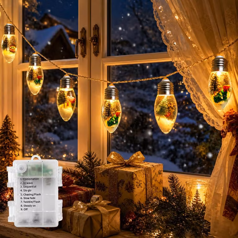 Catena luminosa con 10 LED, lunghezza 1,85 metri, grado di protezione IP44, luce bianco caldo, ideale per Natale