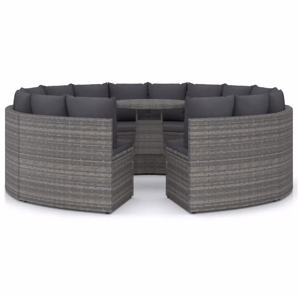 Set da giardino vidaXL in rattan grigio con cuscini e tavolino da esterno a forma di U composto da 9 pezzi – 2