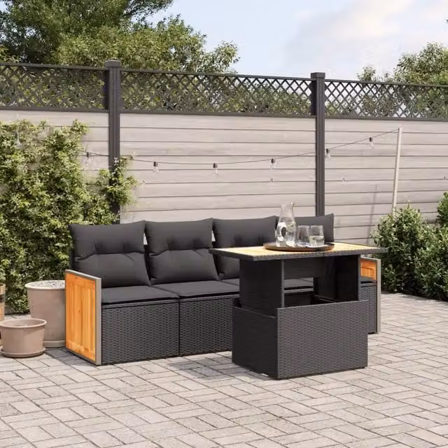 Set Divani da Giardino 5 pz con Cuscini in Polyrattan Nero 3273834