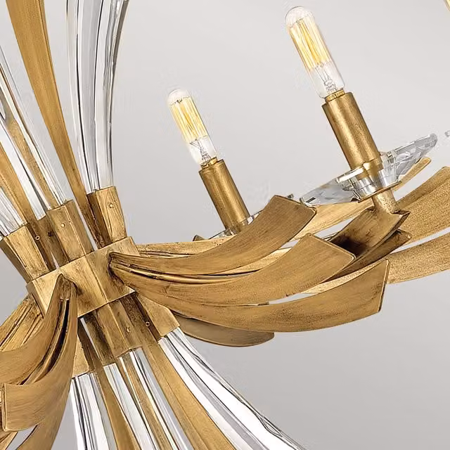 Lampadario a soffitto HINKLEY Vida in stile Industrial Nordico con 6 luci, finitura oro/ottone e dettagli in cristallo ed acciaio