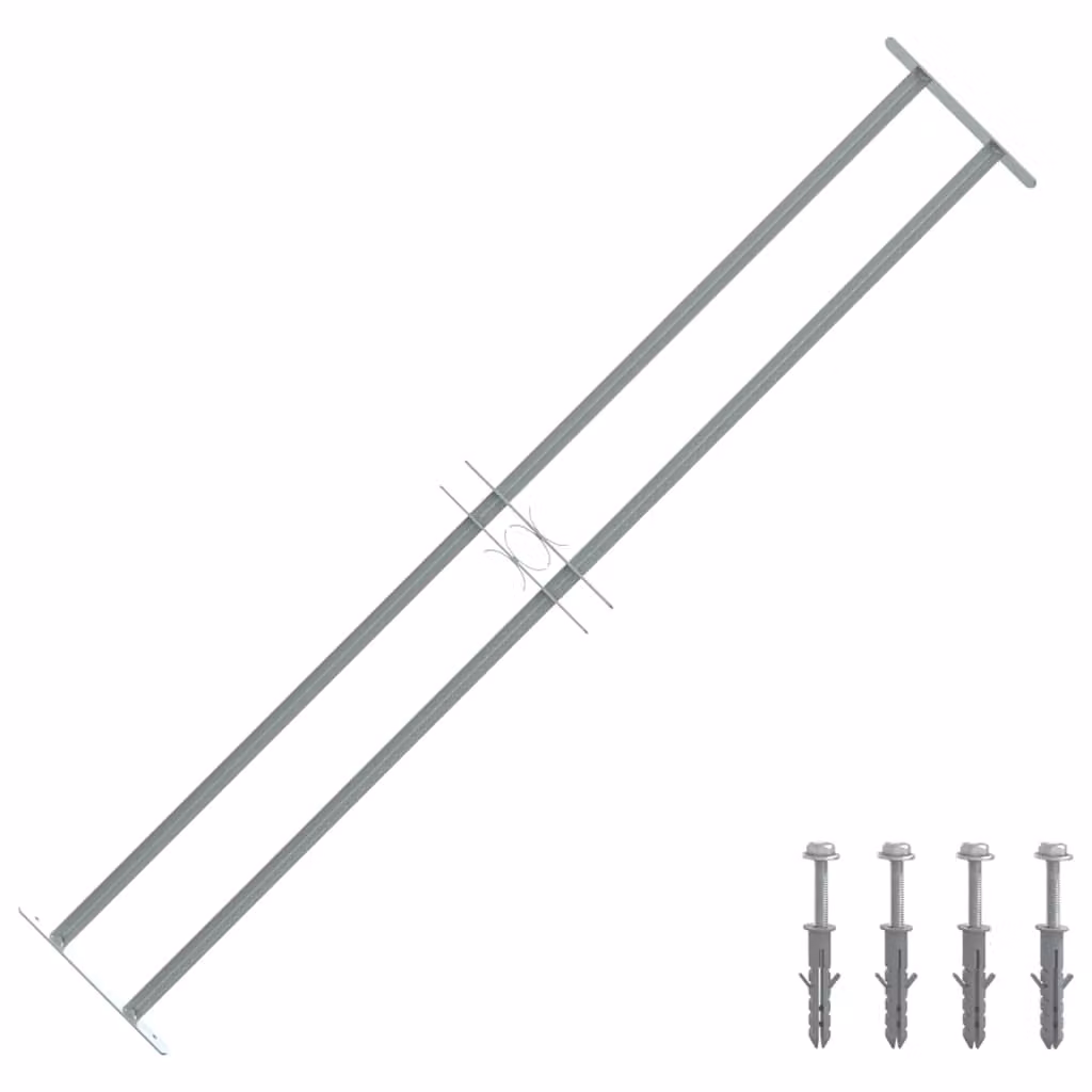 Grata per finestre regolabile vidaXL in acciaio zincato color argento con 2 barre trasversali, Larghezza: 100-150 cm, Altezza: 30 cm, Profondità: 30 cm