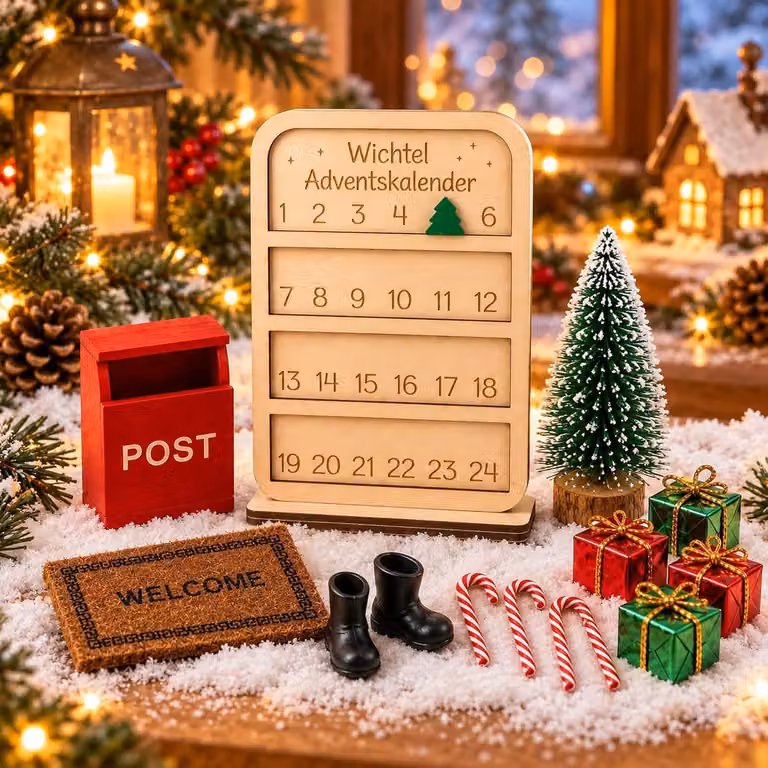 Decorazioni natalizie, set da 13 pezzi, mini calendario dell'Avvento in legno, inclusi un mini albero di Natale, per le decorazioni festive