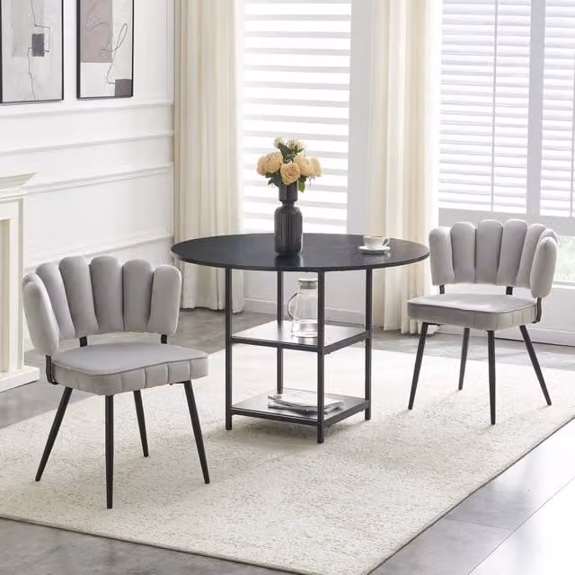 Set tavolo e 2 sedie 107x75 cm con doppio ripiano in MDF e metallo; nero e grigio chiaro