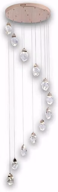 LÚZETE Lampada a Sospensione LED Giselle con 12 Luci, 59 W, 4000K, Colore Oro/Ottone e Vetro Trasparente
