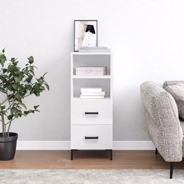 Credenza moderna vidaXL Bianco Lucido a parete in legno e metallo L/P/H: 34,5 x 34 x 90 cm