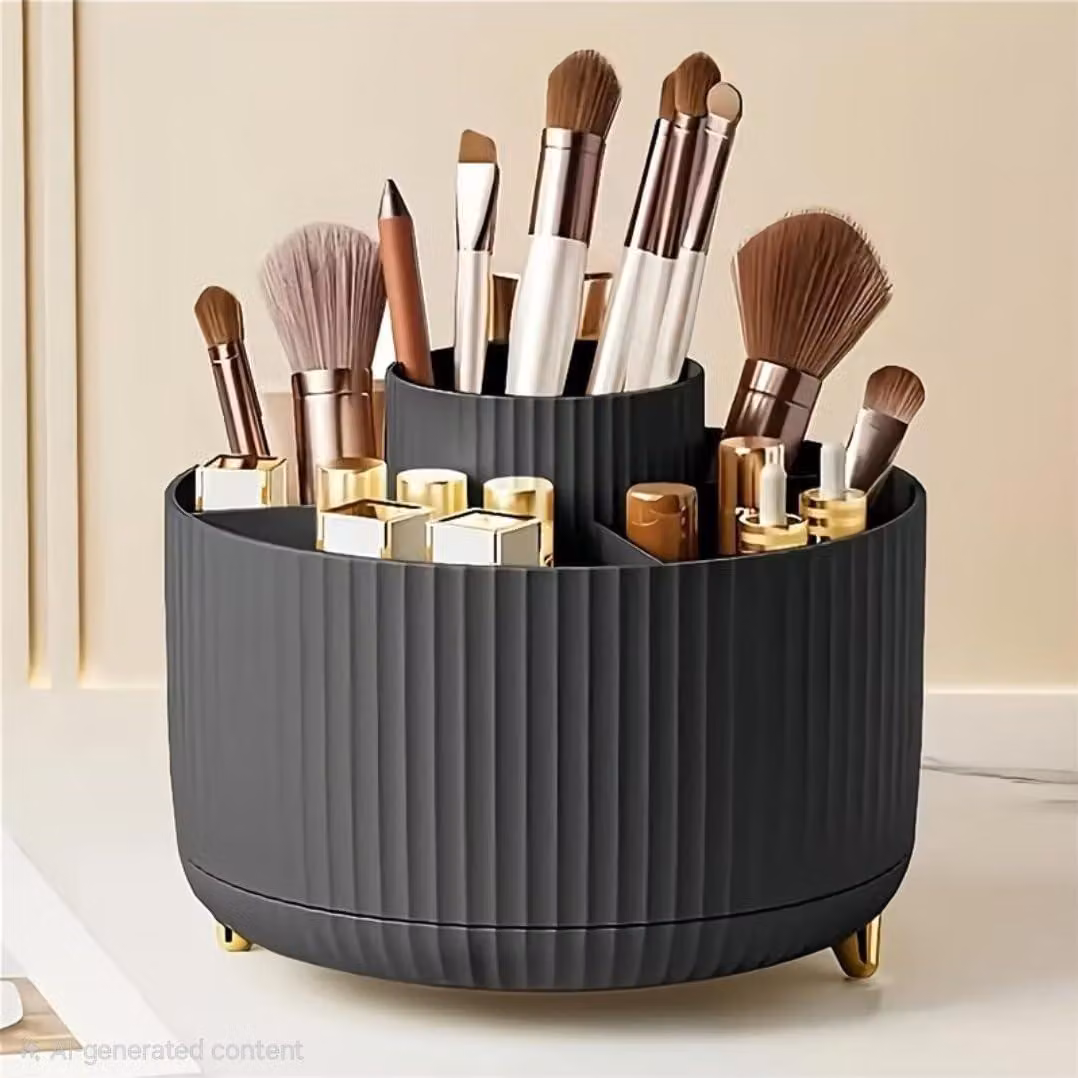 Organizzatore per trucchi rotante a 360°, con 5 scomparti, colore nero, per comò o scrivania da trucco