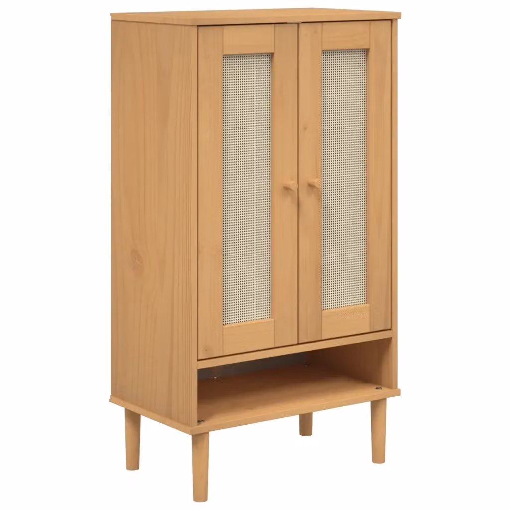 Scarpiera vidaXL in legno di pino e rattan marrone con ante a ribalta, stile boho, L/P/H: 59,5 x 35 x 107 cm – 2