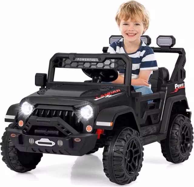 12V Macchina Elettrica per Bambini, Auto per Bambini con Telecomando Porta USB Musica e Luci, Avvio lento, Velocità Regolabile 1-5 km/h, per Bambini 3 Anni+ (Nero)