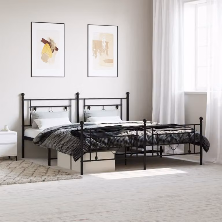 vidaXL Giroletto con Testiera e Pediera in Metallo Nero L: 187 cm, P: 97 cm, H: 219 cm