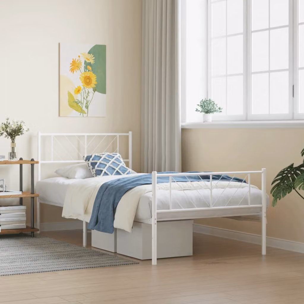 vidaXL Giroletto con Testiera e Pediera in Metallo Bianco L/P/H: 112 x 207 x 90 cm