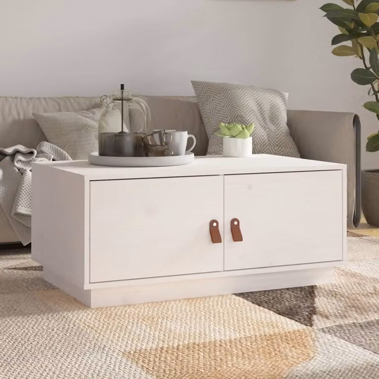 Maison Exclusive - Tavolino bianco 80x50x35 cm in legno massello di pino