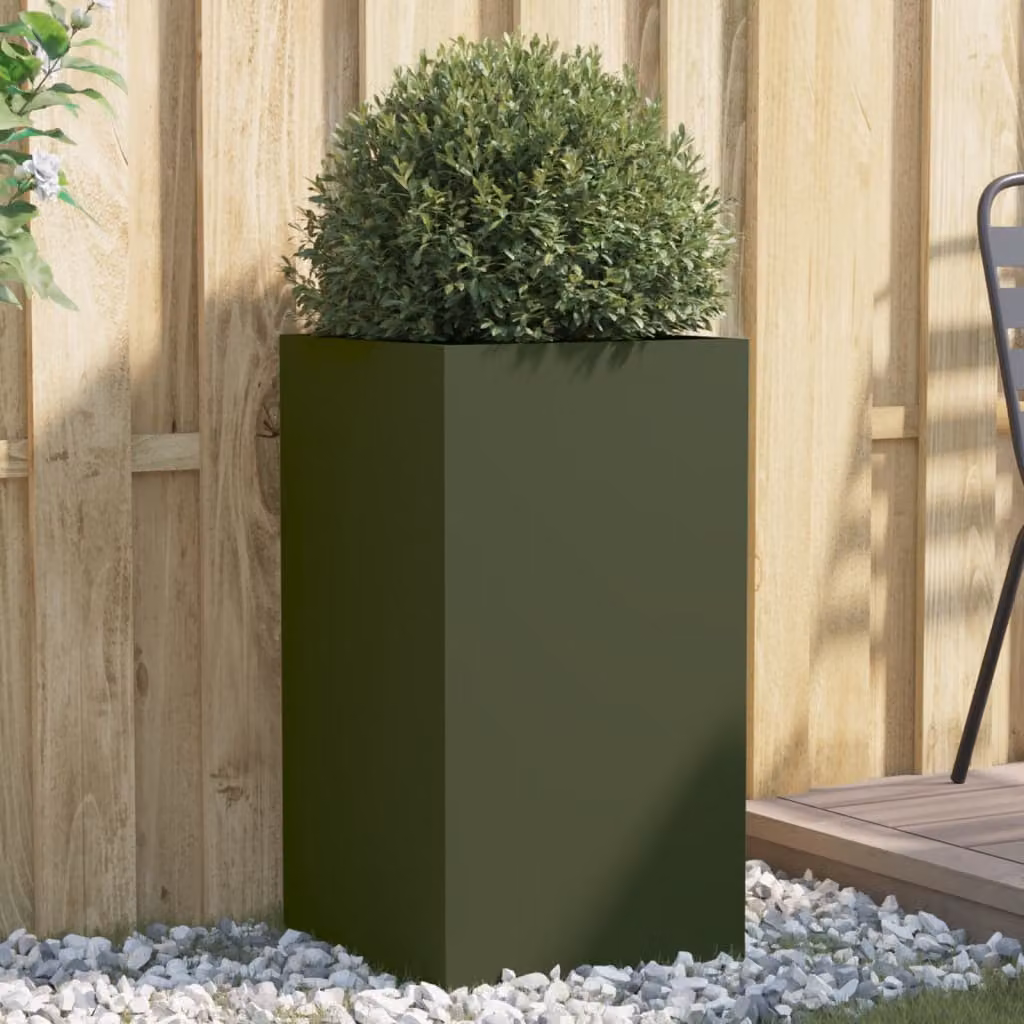 Fioriera vidaXL in acciaio verde oliva L: 42 cm, P: 38 cm, H: 75 cm