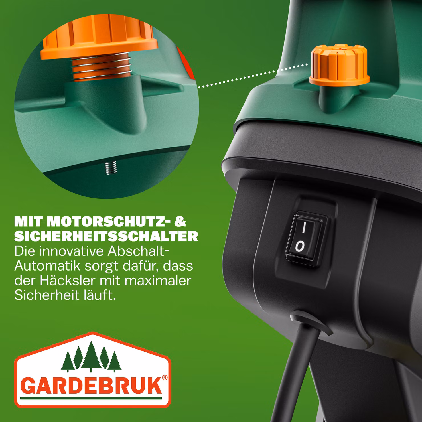 Trituratore elettrico GARDEBRUK verde con lame in acciaio e contenitore di raccolta da 50L – 4