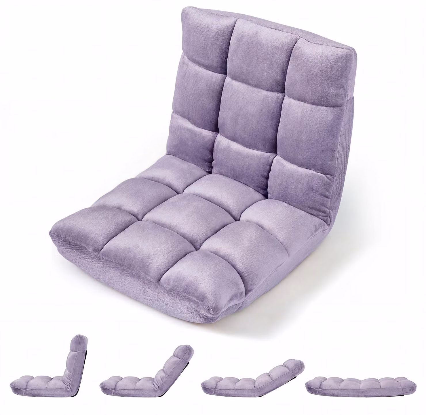 Sedia da pavimento COSTWAY con schienale regolabile, poltrona da pavimento imbottita, cuscino da pavimento pieghevole, sedia da meditazione, poltrona relax, cuscino thailandese, viola