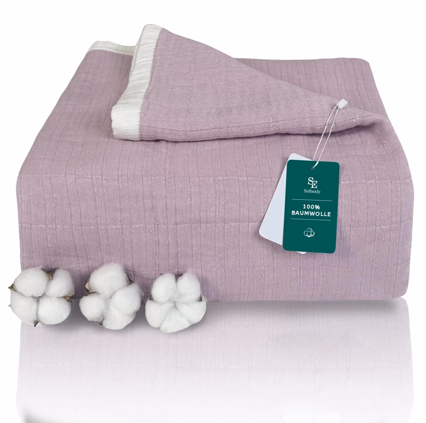 Coperta in mussola, 200x230 cm, 100% cotone, a 4 strati, color rosa antico