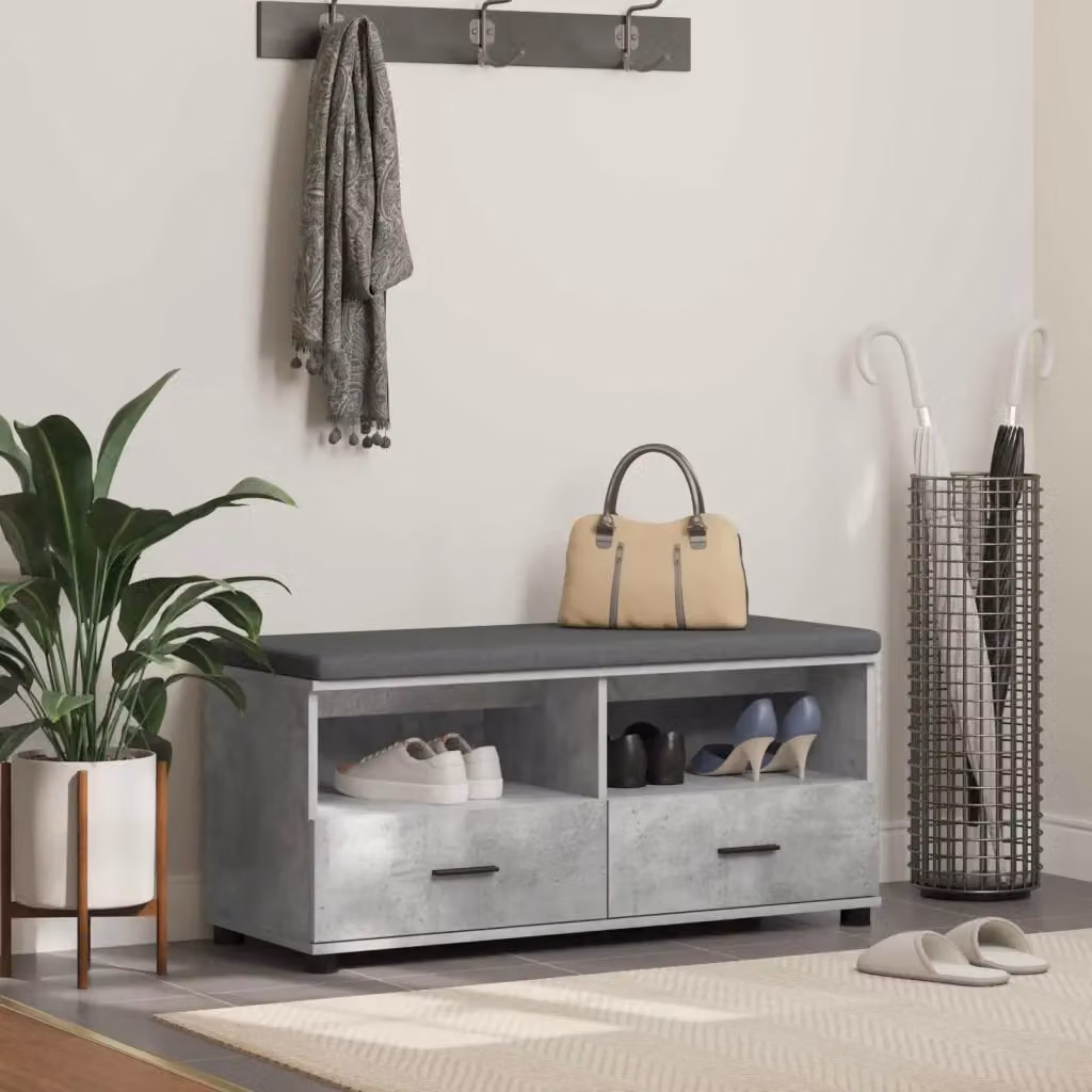 Panca per ingresso con cuscino e portascarpe Design In, Grigio, L 100 x P 38 x H 46 cm – 2