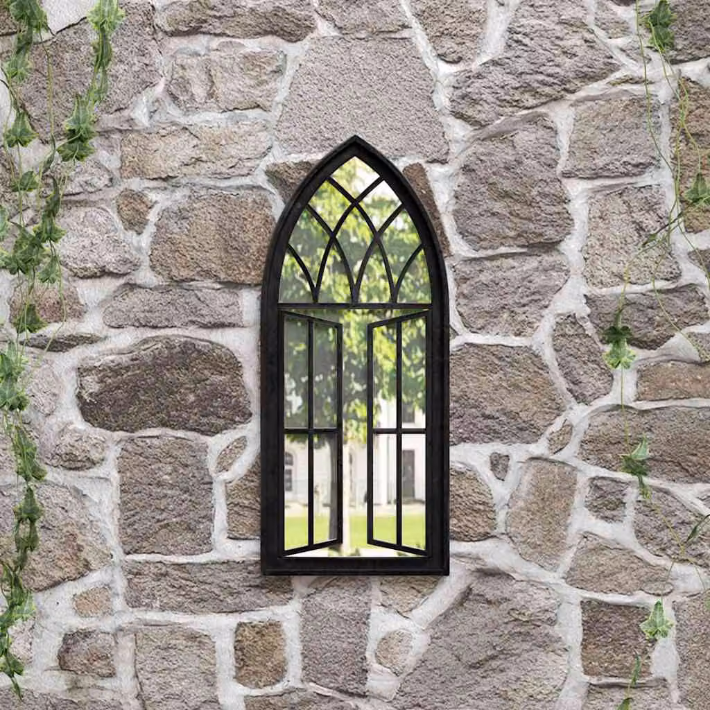 Specchio da giardino vidaXL in metallo nero con finitura antica, da appendere al muro, L: 70 cm, H: 30 cm
