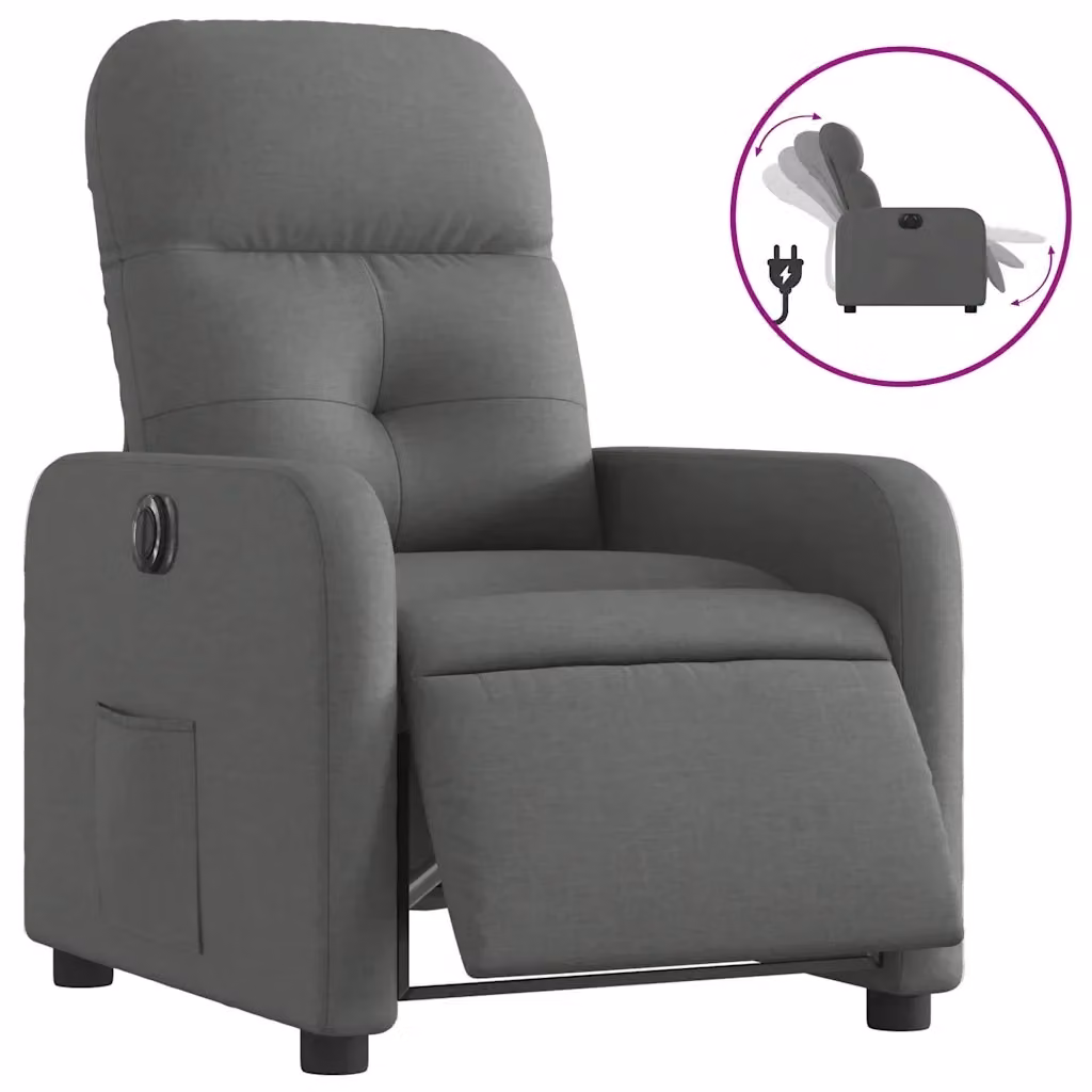 vidaXL Poltrona Elettrica Reclinabile in Tessuto Grigio con Braccioli e Funzione Auto-Return – 2