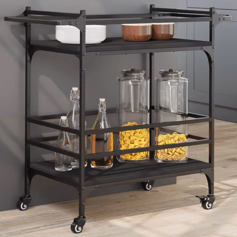 vidaXL Carrello da Cucina in Stile Industriale Nero con Ruote, L 82 cm x P 40 cm x H 78,5 cm