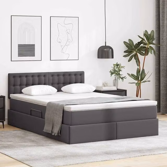 Letto con contenitore vidaXL in pelle sintetica grigia con illuminazione LED e porta USB L/P/H: 140 x 200 x 44 cm – 1