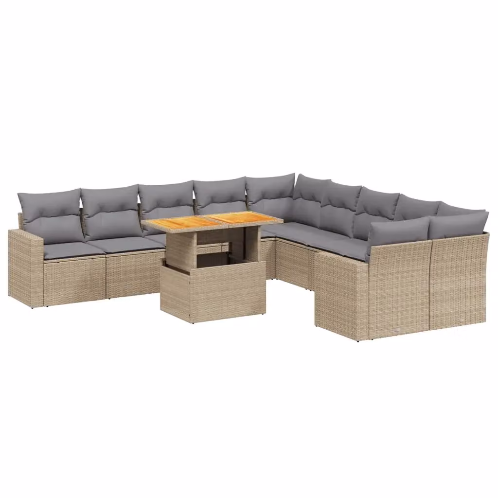 Set di divani da giardino vidaXL 11 pz in polyrattan con cuscini beige e tavolo da esterno a forma di L – 2