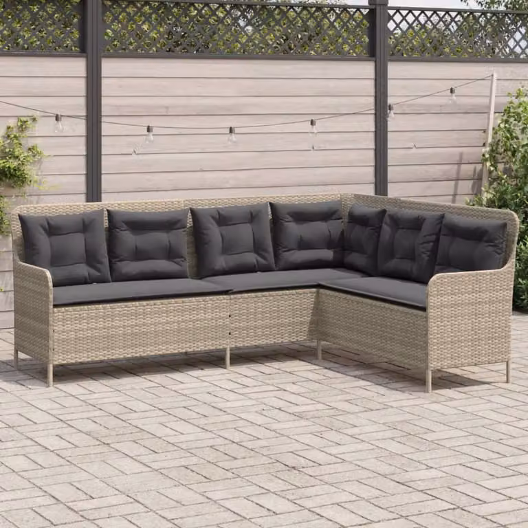 vidaXL Divano da Giardino a L Grigio con Cuscini in Polyrattan e Struttura in Metallo