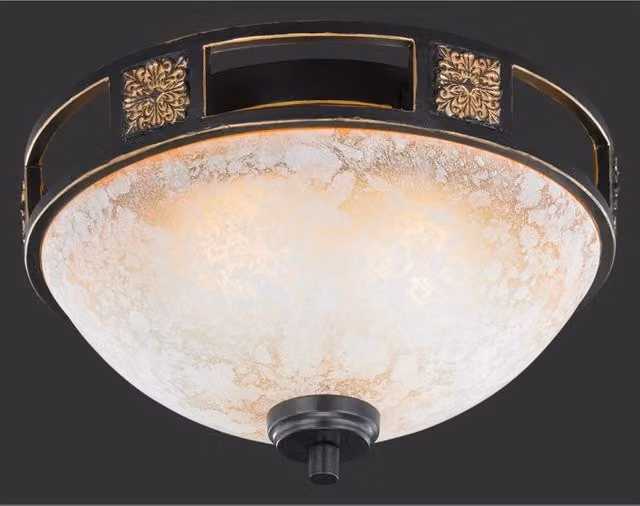 Plafoniera Trio Leuchten Quinta Ruggine in Metallo e Vetro Alabastro, Colore Marrone e Oro, Ø 33 cm
