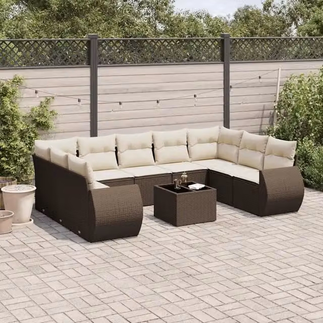 Set Divani da Giardino 10pz con Cuscini in Polyrattan Marrone 3254150