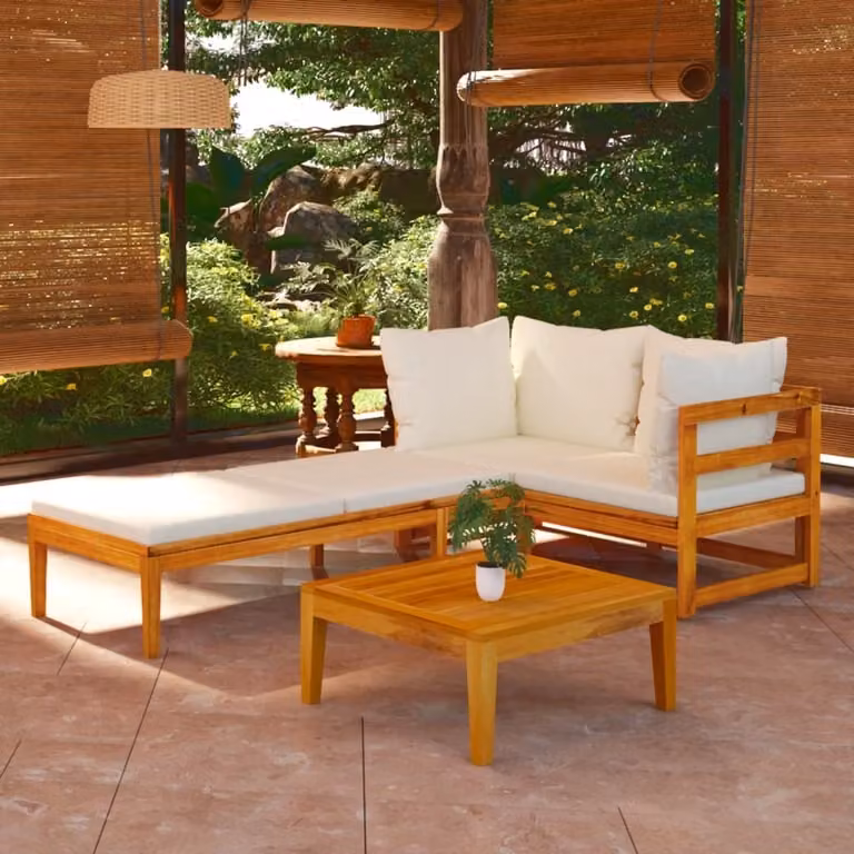Maison Exclusive - Set da giardino a 3 pezzi con cuscini bianco crema, in legno massello di acacia