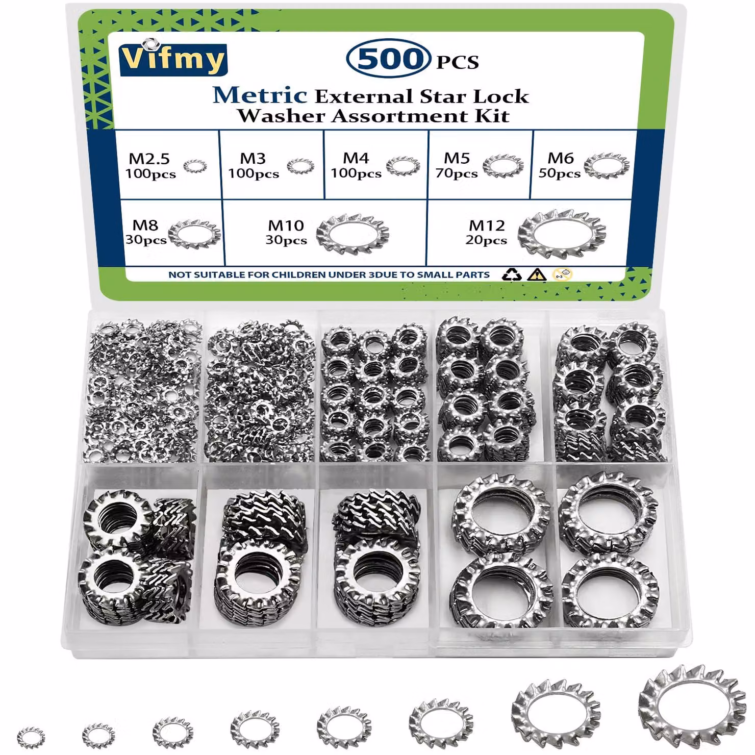 Set di assortimento con anelli di tenuta esterni, 500 pezzi, dimensioni M2,5, M3, M4, M5, M6, M8, M10, M12