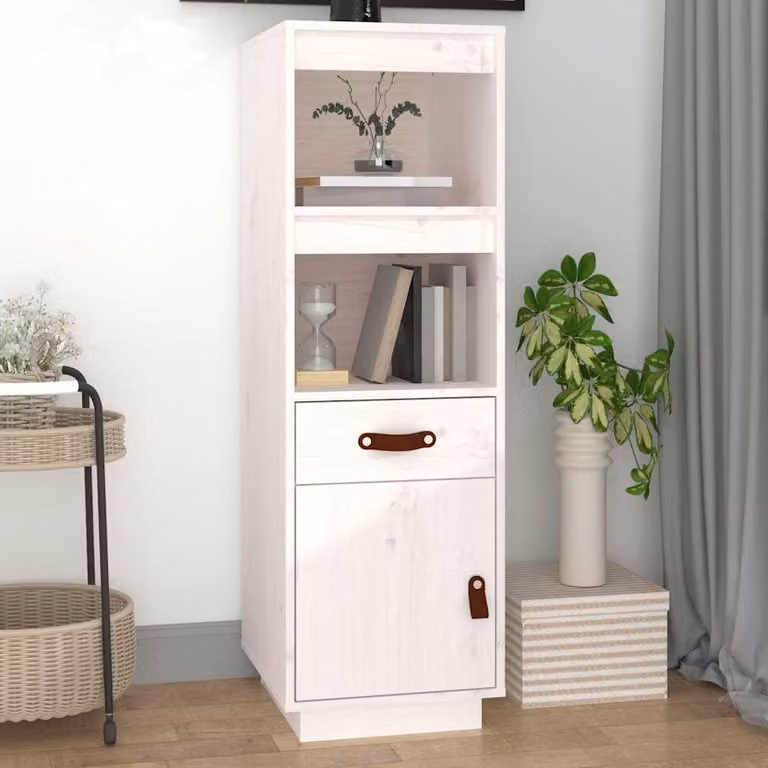 Credenza bianca vidaXL in legno massello di pino, L/P/H: 34 x 40 x 108,5 cm