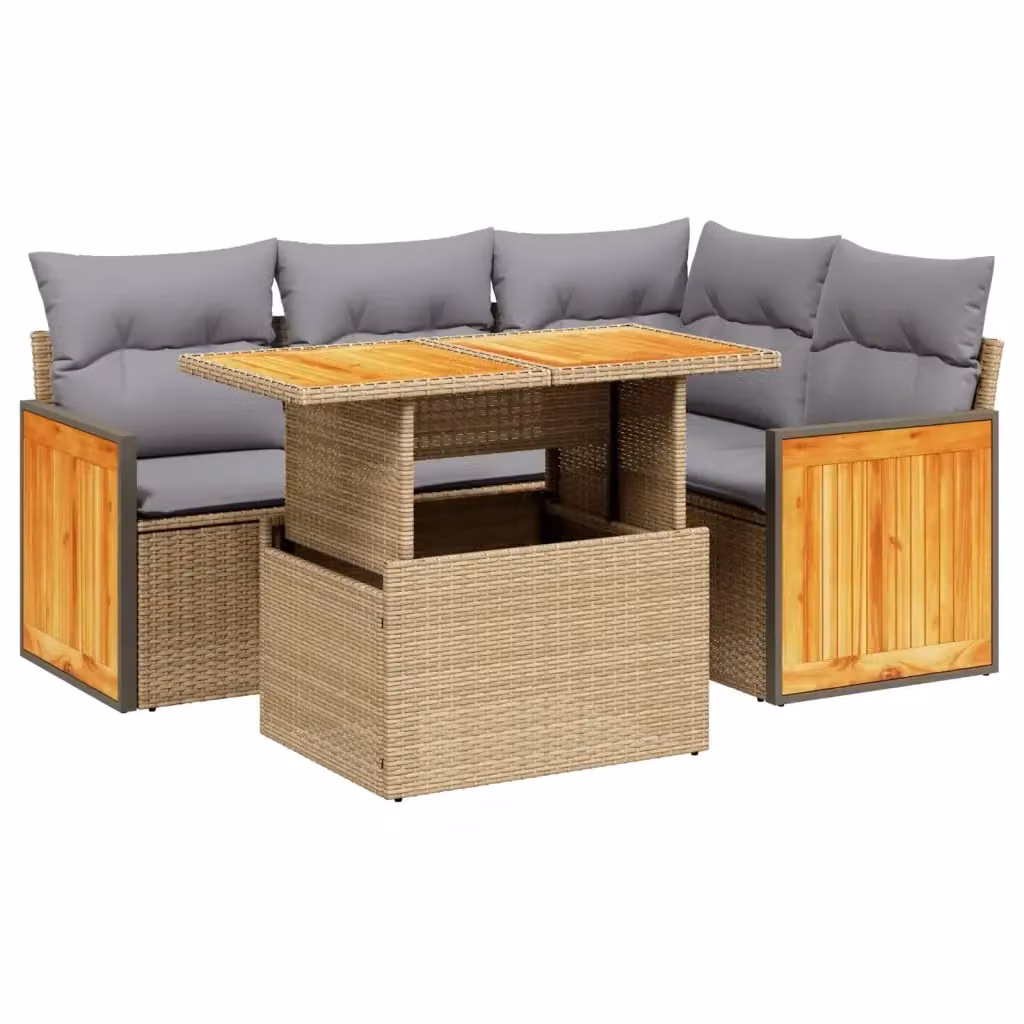 vidaXL Set Divano da Giardino a L con Cuscini Beige e Grigio in Polyrattan e Acciaio – 2