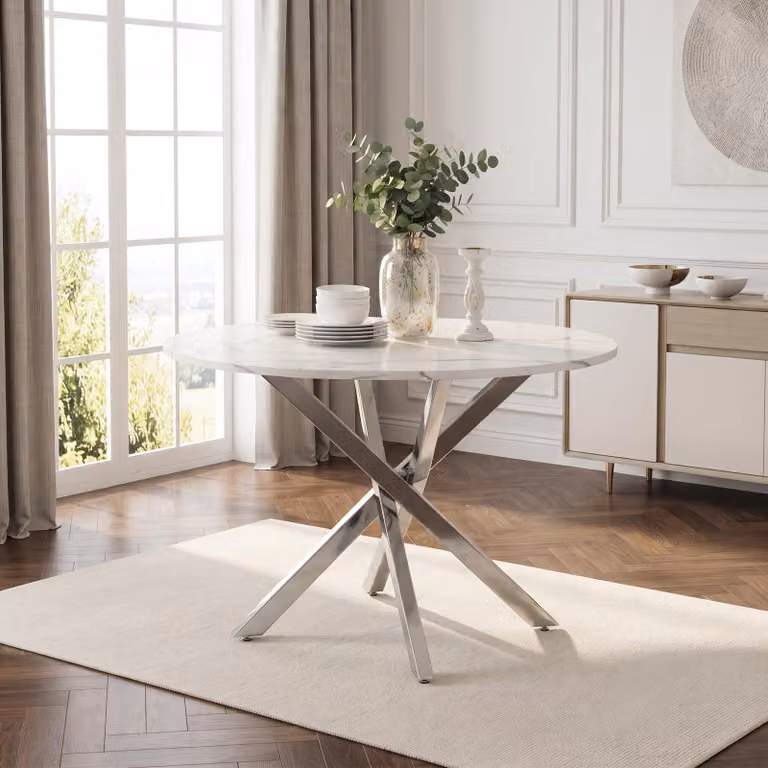 Tavolo allungabile, tavolo da pranzo rotondo, tavolo da cucina con piano in effetto marmo, tavolino da caffè, tavolino per il tempo libero, per 2-4 persone, 80x80x75 cm, argento