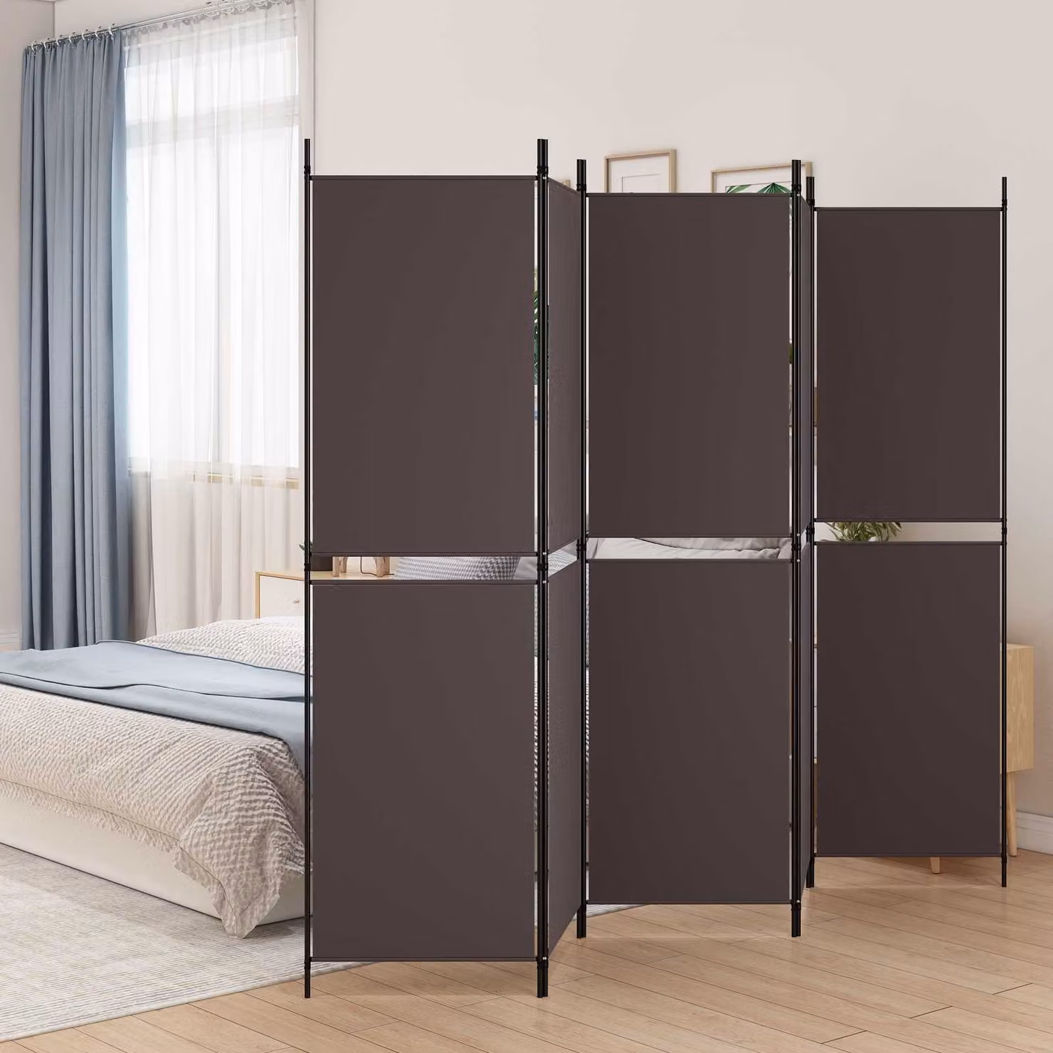 Divisorio a 5 Pannelli vidaXL in Tessuto Marrone L: 250 cm, H: 180 cm
