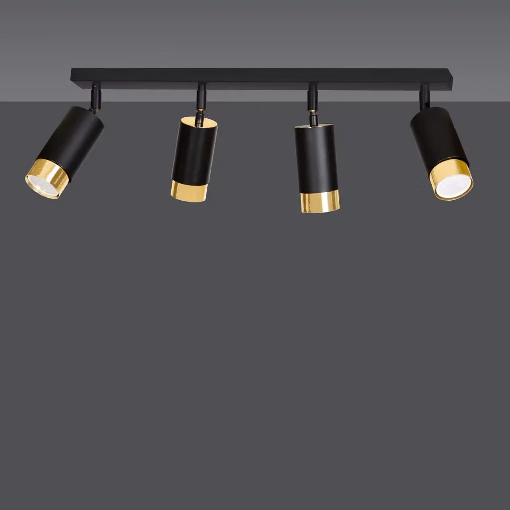 Plafoniera Luceart-Classic con 4 faretti orientabili a cilindro in acciaio nero e oro – 2
