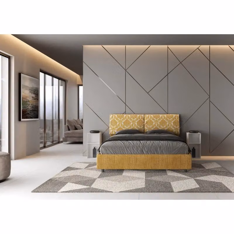 Letto matrimoniale imbottito con contenitore Ityhome Mados colore giallo L 160 cm x P 200 cm – 2