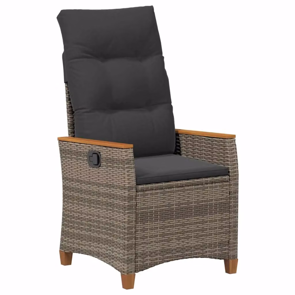 Sedia da giardino reclinabile moderna vidaXL in polyrattan con cuscini Grigio e Grigio Scuro – 2
