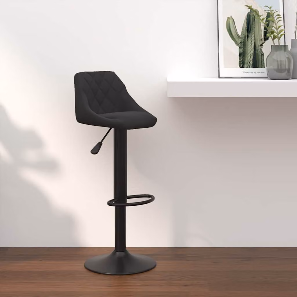 Sgabello da bar vidaXL in velluto nero con struttura in metallo e plastica, H: 103 cm, L: 44 cm, P: 46 cm