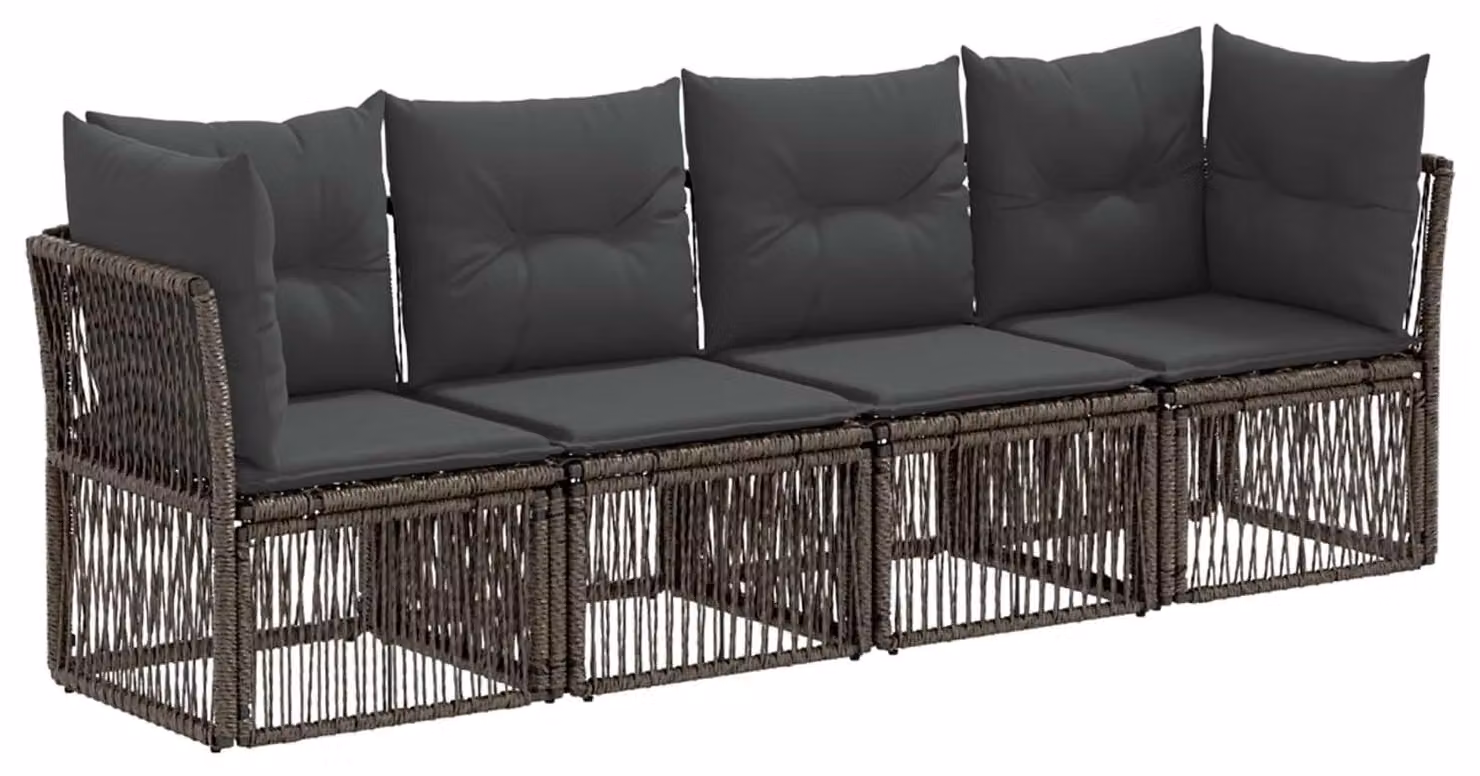 Set di divani da giardino, 4 pezzi, colore grigio, in rattan sintetico