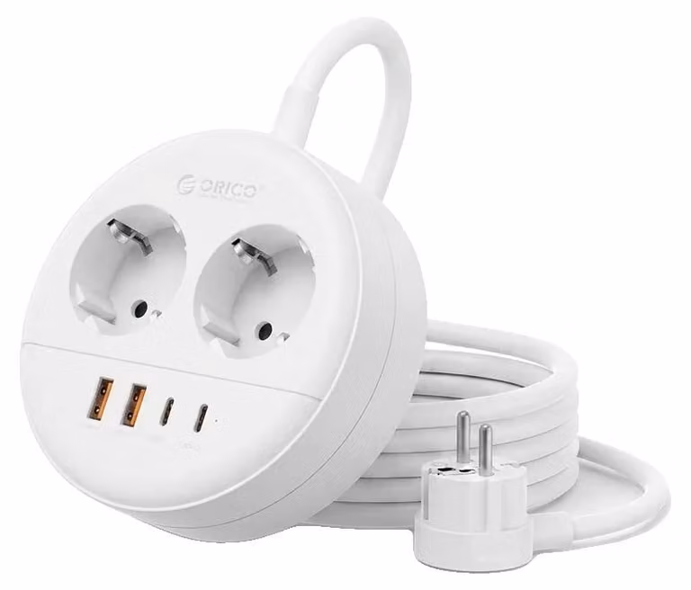 Ciabatta multipresa, caricabatterie USB PD, protezione da sovratensione, 3M 2A2U2C, colore bianco
