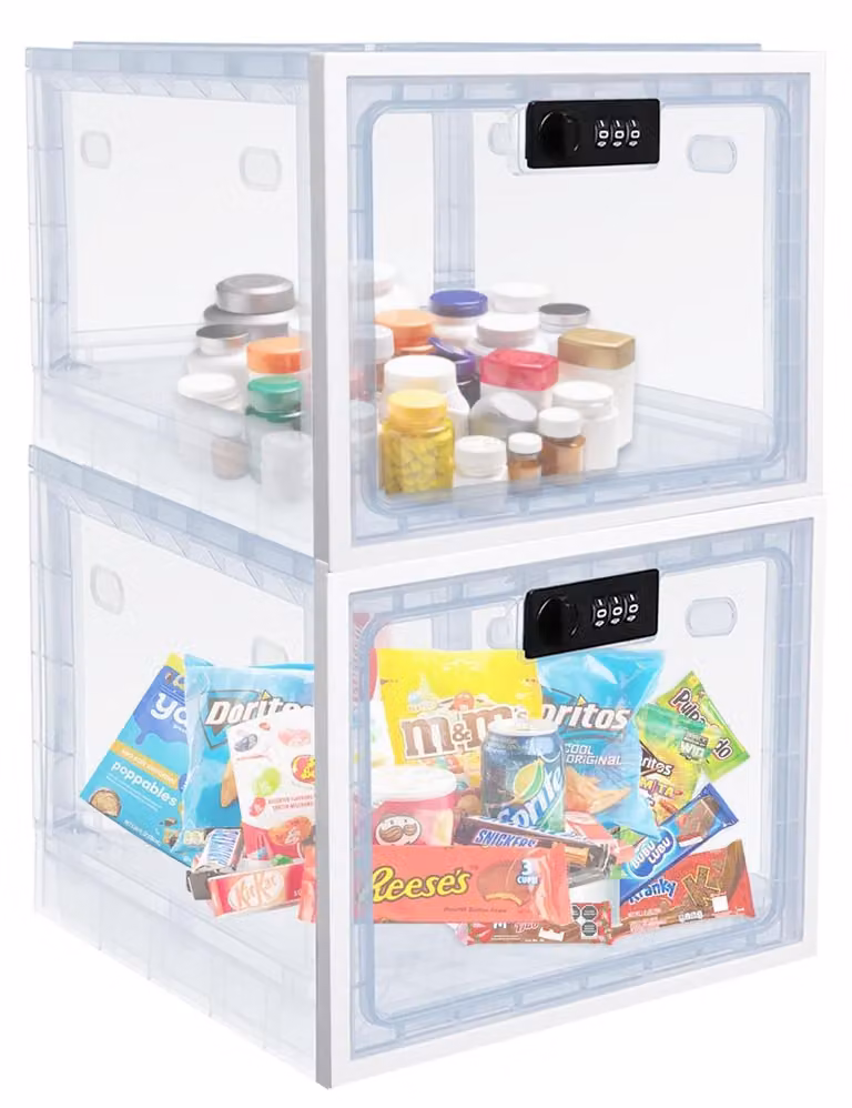 Omgoods - 2 scatole trasparenti per l'organizzazione con serratura a combinazione