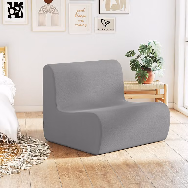 Poltrona sacco Costway in velluto grigio con supporto ergonomico per adulti, divano pigro moderno da lettura per soggiorno