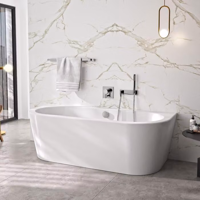 Vasca da bagno Steinkamp Living con rivestimento frontale, dimensioni 180 x 80 cm, completa di kit di scarico e troppo pieno M5