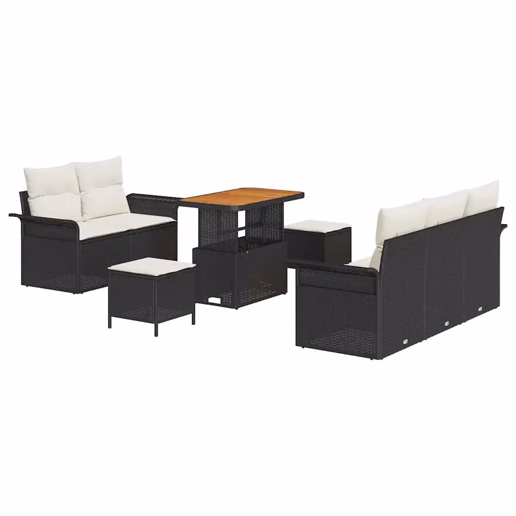 Set Divano da Giardino Moderno vidaXL in Polyrattan Nero con Cuscini e Tavolino da Esterno – 2