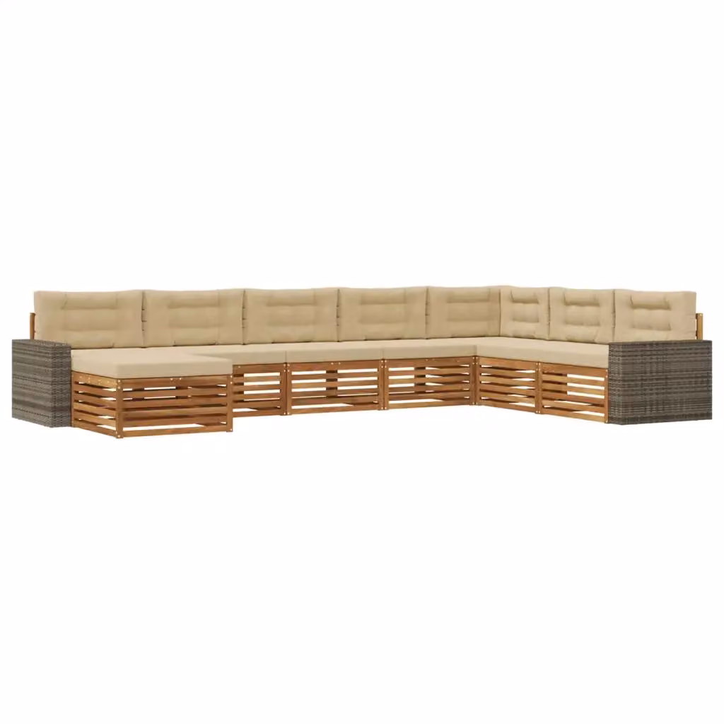 Set di divani da esterno a L con ottoman vidaXL in legno di acacia color beige e sabbia, composto da 8 pezzi con cuscini inclusi – 2