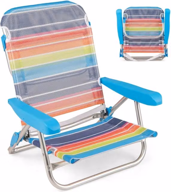 Set di 2 sedie da picnic pieghevoli Design Mania multicolore con braccioli e schienale reclinabile a 5 posizioni in alluminio – 1