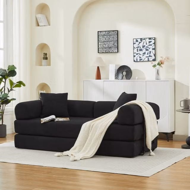 Divano letto ¨C Minimal ¨C Con 2 cuscini, tessuto, 2 posti, materasso a molle in schiuma