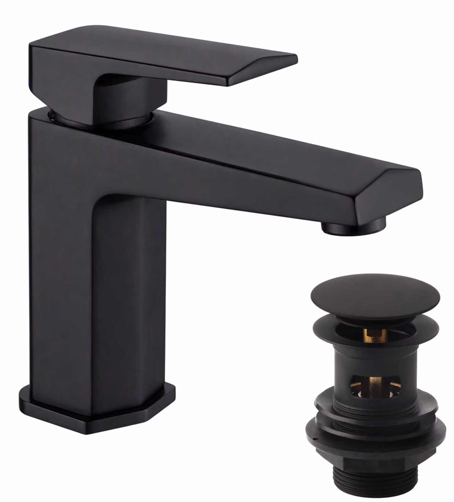 Miscelatore per lavabo esagonale, finitura nera opaca, design geometrico, 3 fori
